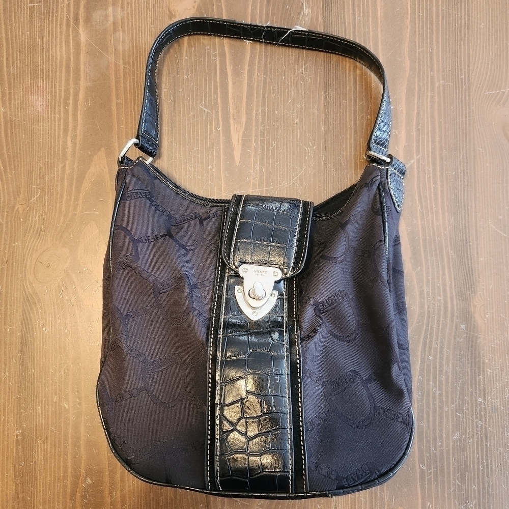 Chaps Black Shoulder Carry Zip Purse Bag With Double Mirror And Holders